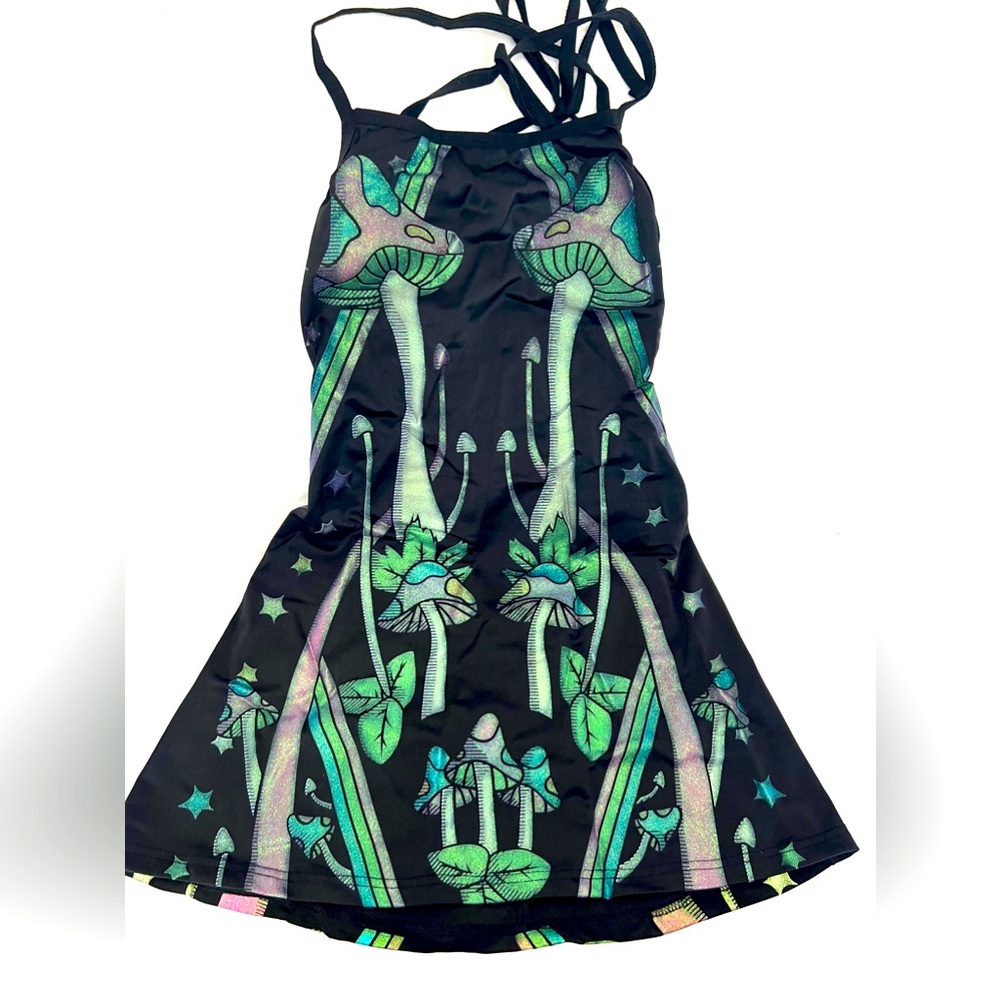 Glow in the dark glitter mushroom party festival dress. Dolls Kill CLUBEXX XS